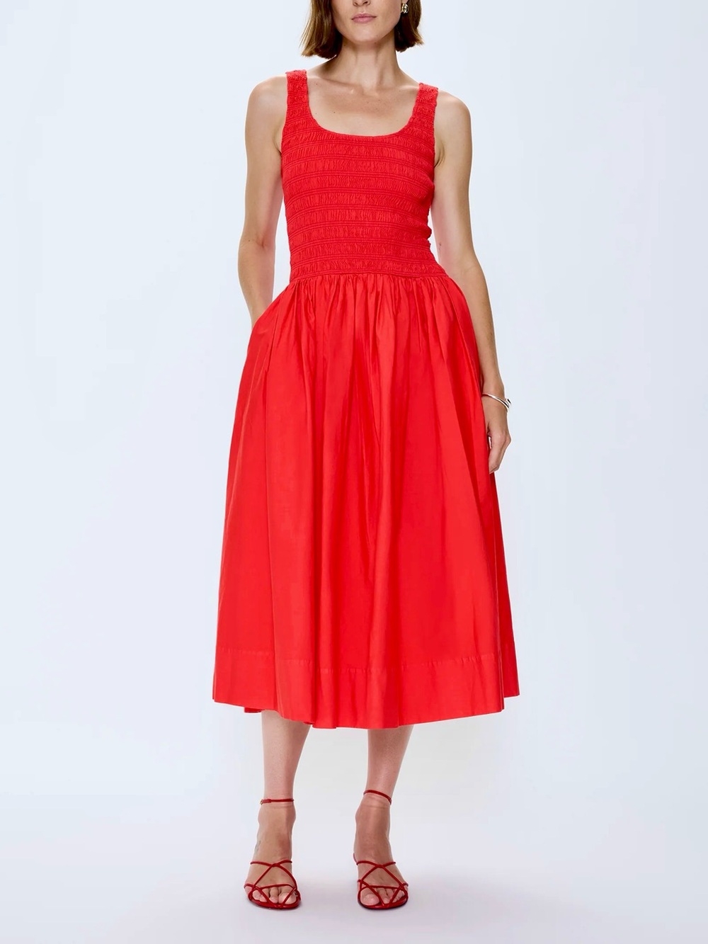 Pistola Size M Maraschino Red Alessia Smocked Drop Waist Midi Dress